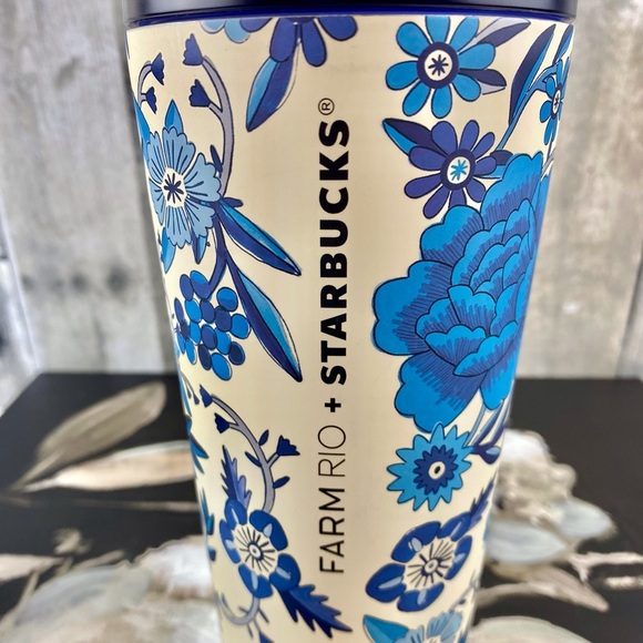 NWT Starbucks Farm Rio Limited Edition Blue & White Tropical Print Tumbl… - Picture 6 of 11